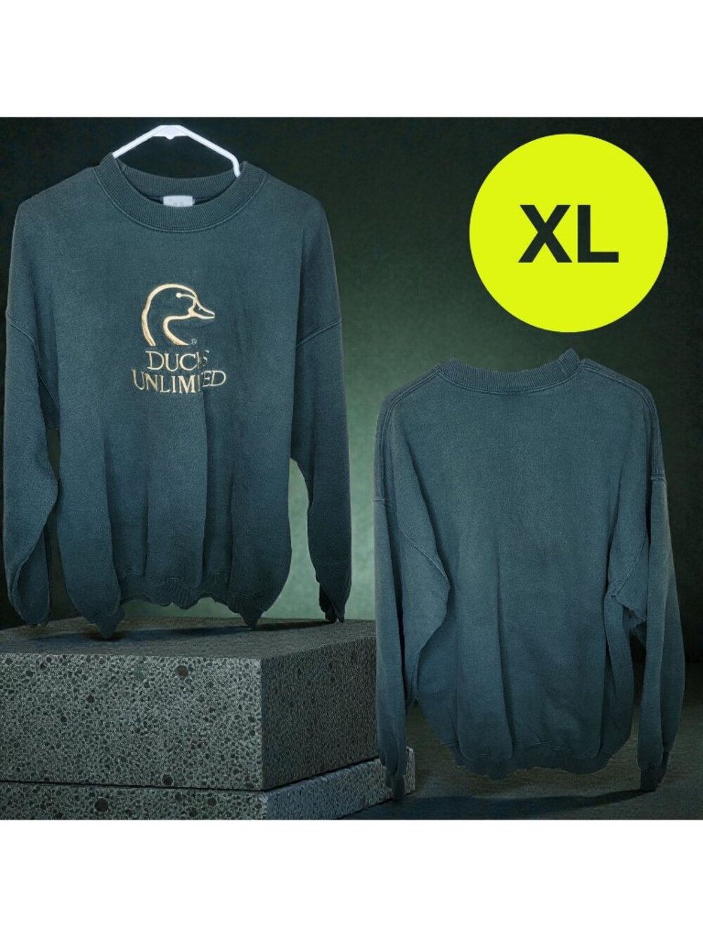 Ducks Unlimited Vintage 1990s Embroidered Crewneck Olive Green XL Oversized
